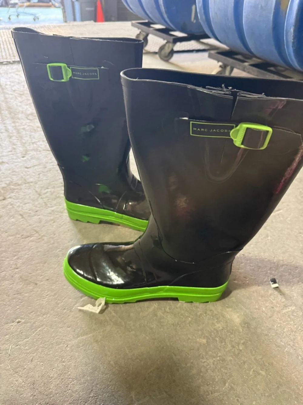 Marc Jacobs Black Rain Boots with Green Sole